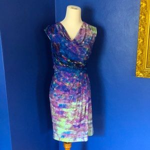 Watercolor pastel colors tie-dye sheath party/cocktail dress Monet Water Lilies